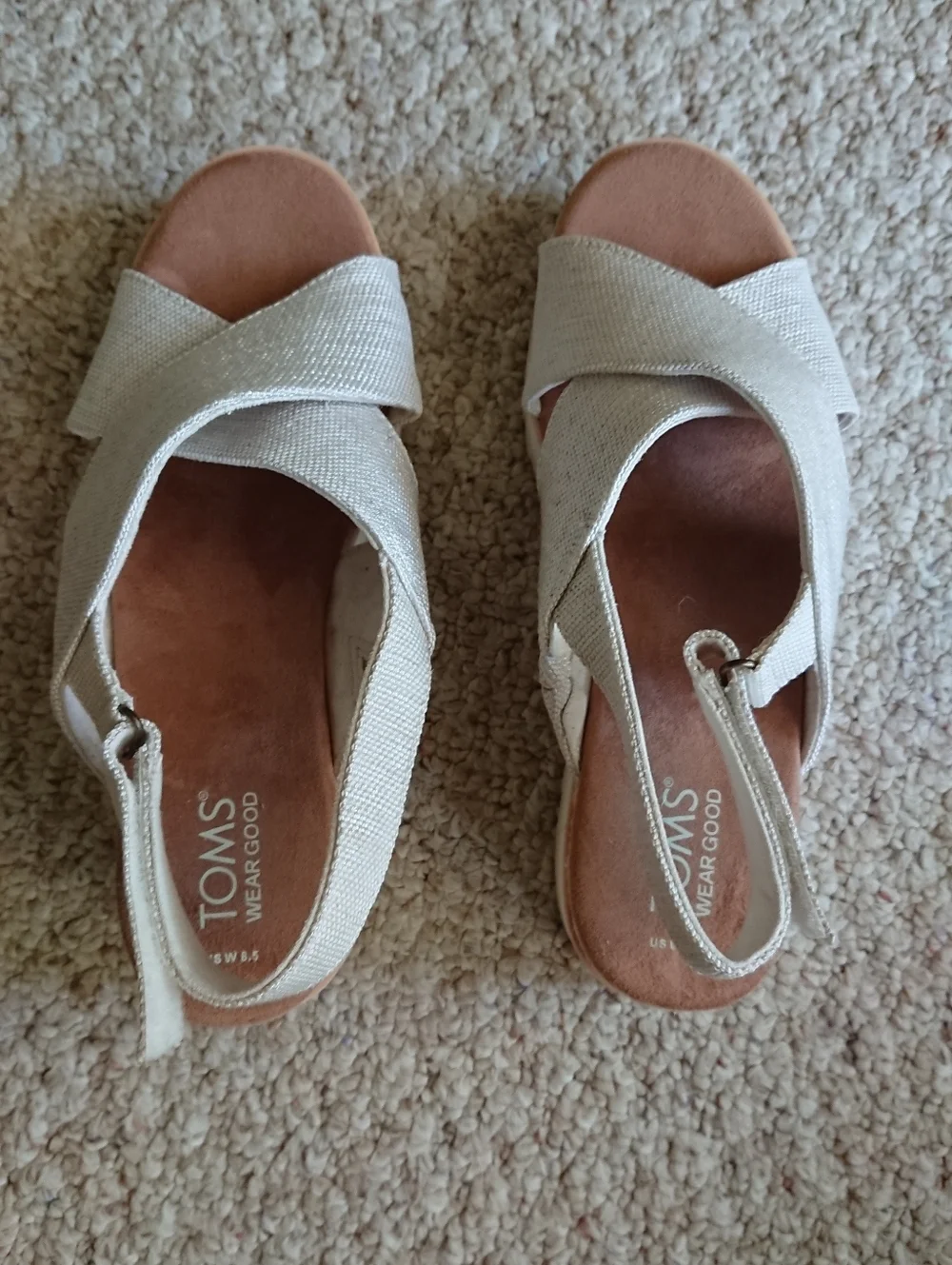 Toms Diana Crossover Cream Slingback Wedge Sandals size 8.5